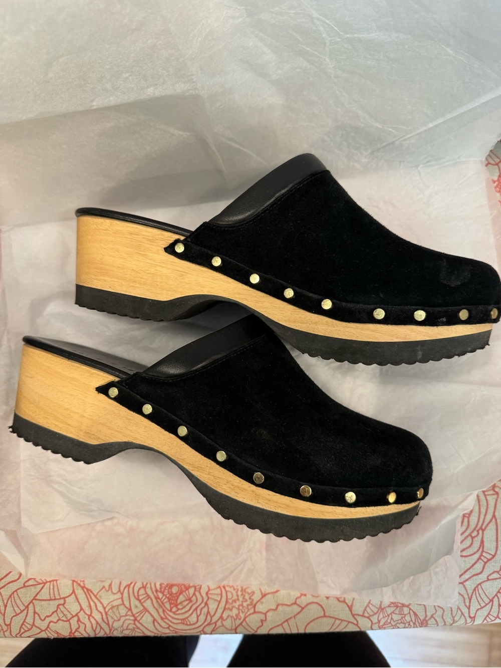 Black Suede Wooden Platform Clogs - M. Gemi 40